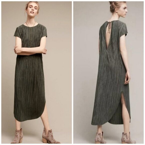 NWOT Anthropologie Sabina Musayev Crinkled Midi Dress Earthy Green Size Large - Picture 1 of 10
